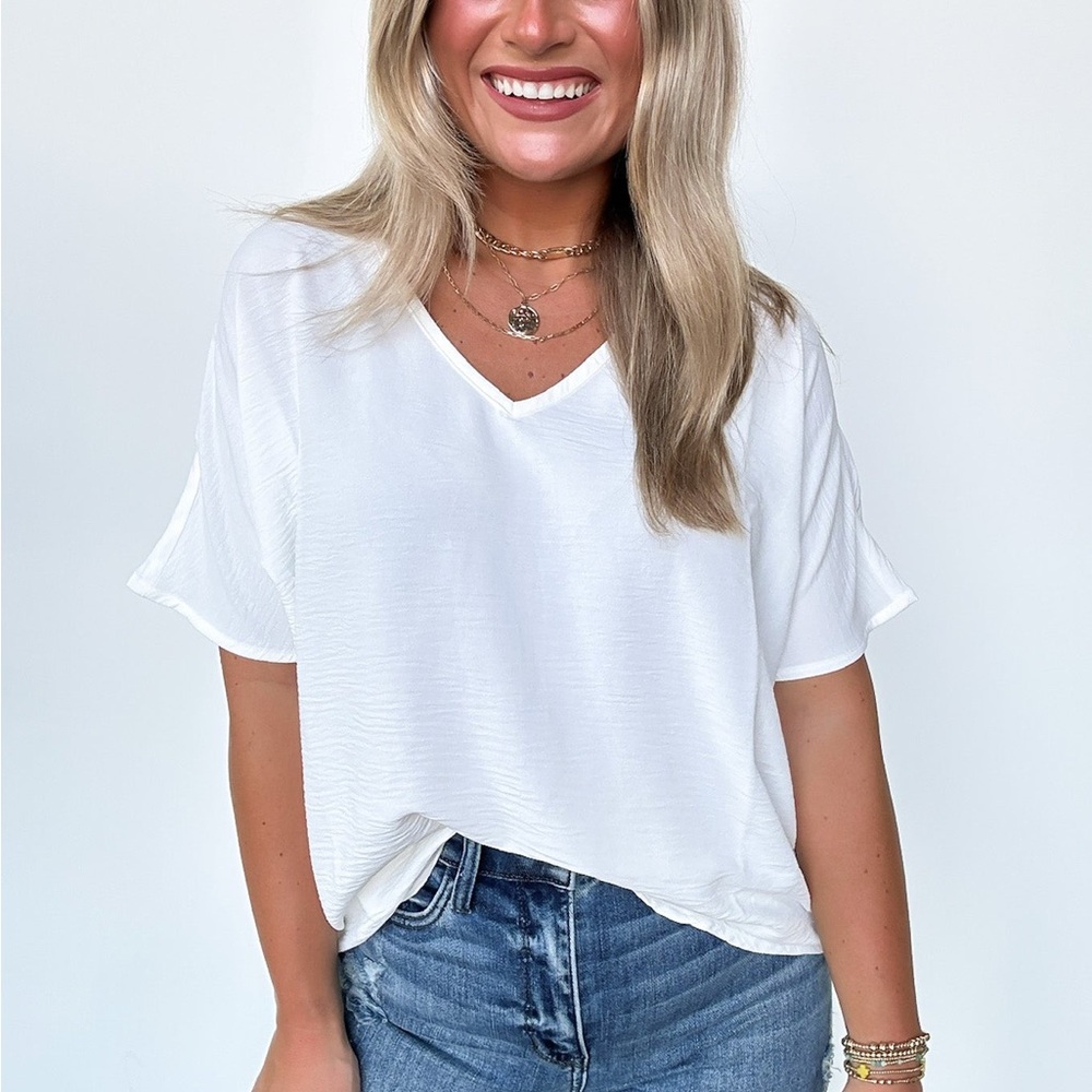 Zenana Outfitters White V-Neck Blouse